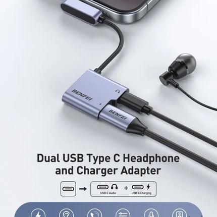 BENFEI 000413GY USB-C to USB-C Audio Headphone + Data Transfer and Charging Adapter - Electronics > Mobile Accessories