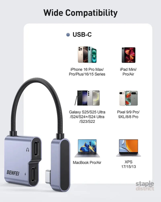 BENFEI 000413GY USB-C to USB-C Audio Headphone + Data Transfer and Charging Adapter - Electronics > Mobile Accessories