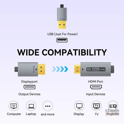BENFEI 000419GY 8K DisplayPort V1.4 to HDMI V2.1 Aluminum Shell Nylon Braided Cable 1.8M - Electronics > Computer