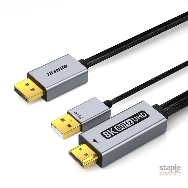 BENFEI 000419GY 8K DisplayPort V1.4 to HDMI V2.1 Aluminum Shell Nylon Braided Cable 1.8M - Electronics > Computer