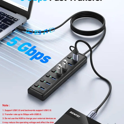 BENFEI 000425BK USB3.0 to 7 Port USB3.0 HUB (Black) - Electronics > Computers & Tablets > Desktops & Accessories