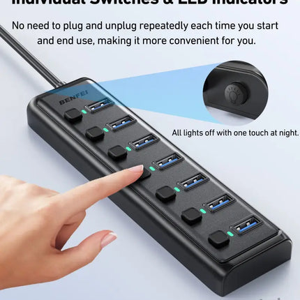BENFEI 000425BK USB3.0 to 7 Port USB3.0 HUB (Black) - Electronics > Computers & Tablets > Desktops & Accessories