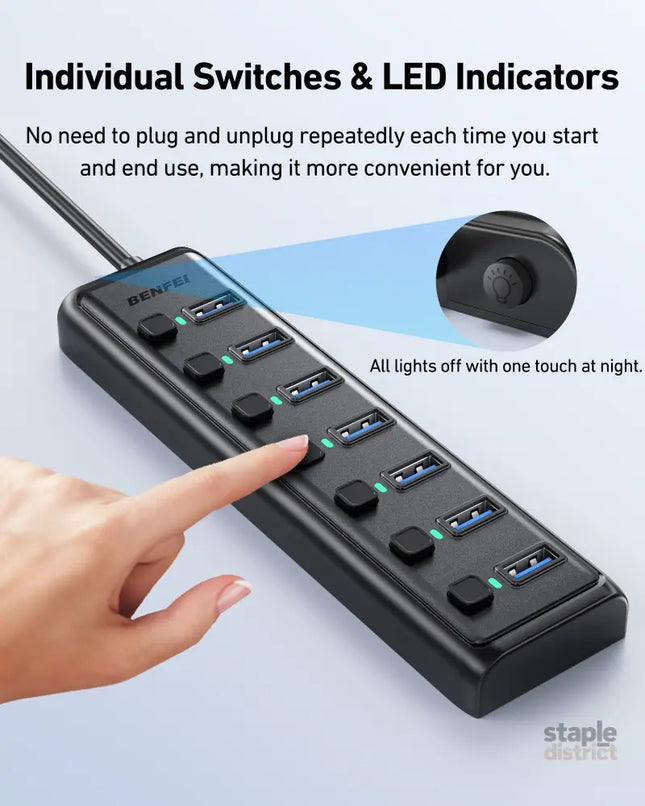 BENFEI 000425BK USB3.0 to 7 Port USB3.0 HUB (Black) - Electronics > Computers & Tablets > Desktops & Accessories