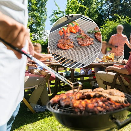 Black 3-Pack Premium Non-Stick PTFE Grill Mesh Mats - Reusable easy-to-clean round wire mesh mats perfect for outdoor