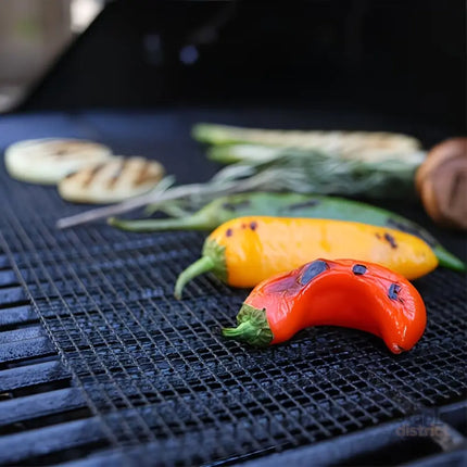 Black 3-Pack Premium Non-Stick PTFE Grill Mesh Mats - Reusable easy-to-clean round wire mesh mats perfect for outdoor