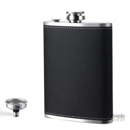 Black 8oz Stainless Steel Hip Flask with Black Lychee Grain Texture and Funnel Portable 12.2cm Bottle for Australian