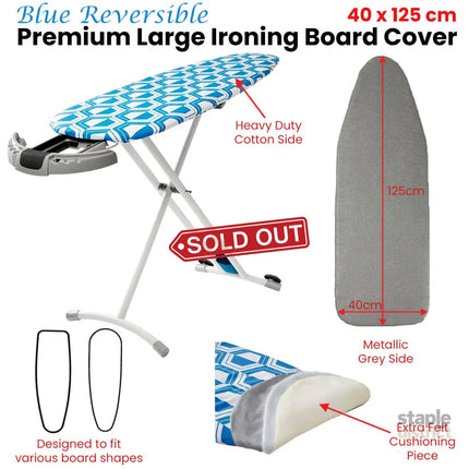 Blue Reversible Premium Large Ironing Board Cover with Underlay 40 x 125 cm - Appliances > Washers Dryers & Irons >