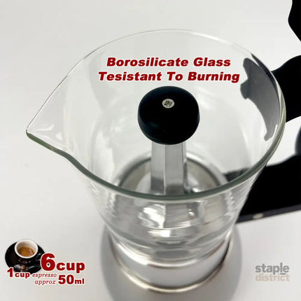 Borosilicate Glass Stainless Steel Moka Pot Coffee Maker Italian Espresso 6Cups - Appliances > Kitchen Appliances >