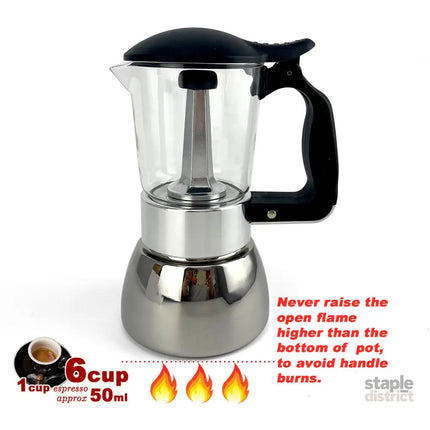 Borosilicate Glass Stainless Steel Moka Pot Coffee Maker Italian Espresso 6Cups - Appliances > Kitchen Appliances >