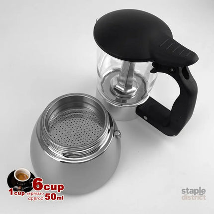 Borosilicate Glass Stainless Steel Moka Pot Coffee Maker Italian Espresso 6Cups - Appliances > Kitchen Appliances >