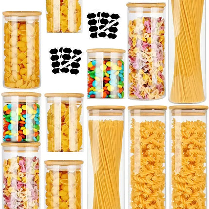 CARLA HOME 12 Pack Glass Storage Jars with Bamboo Lids for Kitchen Pantry, Pasta, Snacks, Cookies, Candy & More-2042061553758507008