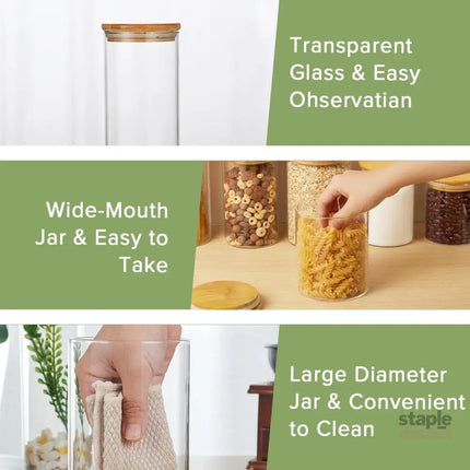 CARLA HOME 12 Pack Glass Storage Jars with Bamboo Lids for Kitchen Pantry, Pasta, Snacks, Cookies, Candy & More-2042061553758507011