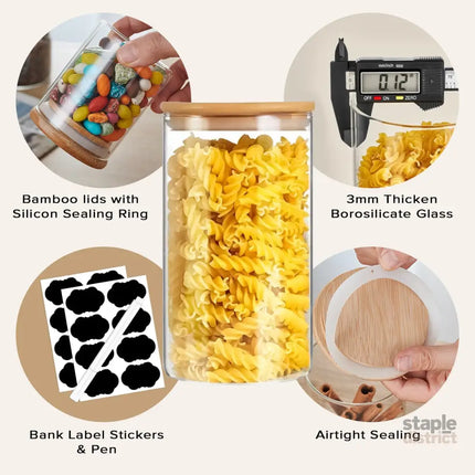 CARLA HOME 12 Pack Glass Storage Jars with Bamboo Lids for Kitchen Pantry, Pasta, Snacks, Cookies, Candy & More-2042061553758507010