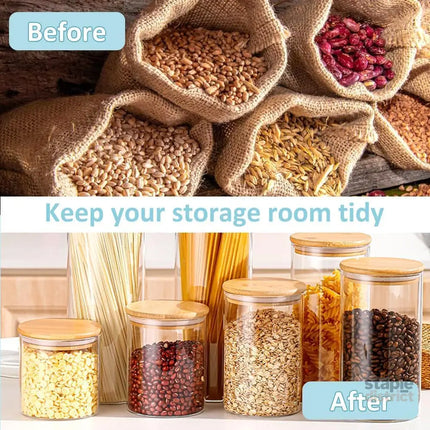 CARLA HOME 12 Pack Glass Storage Jars with Bamboo Lids for Kitchen Pantry, Pasta, Snacks, Cookies, Candy & More-2042061553758507014