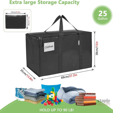 CARLA HOME 12-Pack Large Moving Storage Bags with Zippers & Handles with 95 Liters Capacity for Space Saving, Travel, Camping & Organization (Black)-2050057512266371073