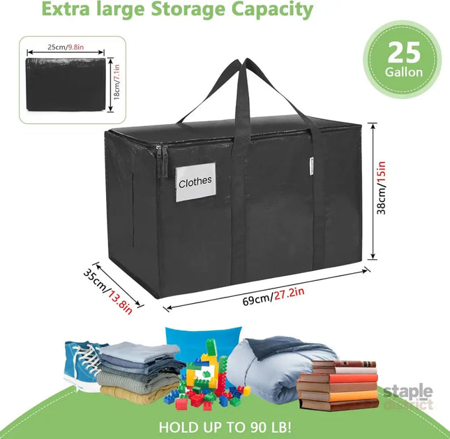 CARLA HOME 12-Pack Large Moving Storage Bags with Zippers & Handles with 95 Liters Capacity for Space Saving, Travel, Camping & Organization (Black)-2050057512266371073