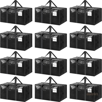 CARLA HOME 12-Pack Large Moving Storage Bags with Zippers & Handles with 95 Liters Capacity for Space Saving, Travel, Camping & Organization (Black)-2050057512266371072