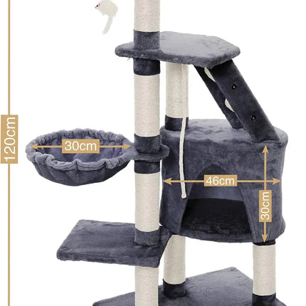 CARLA HOME 120cm Cat Tree for Indoor Cats with Condo, Hammock & Plush Perchfor for Kittens & Adult Cats-2050057516825579522
