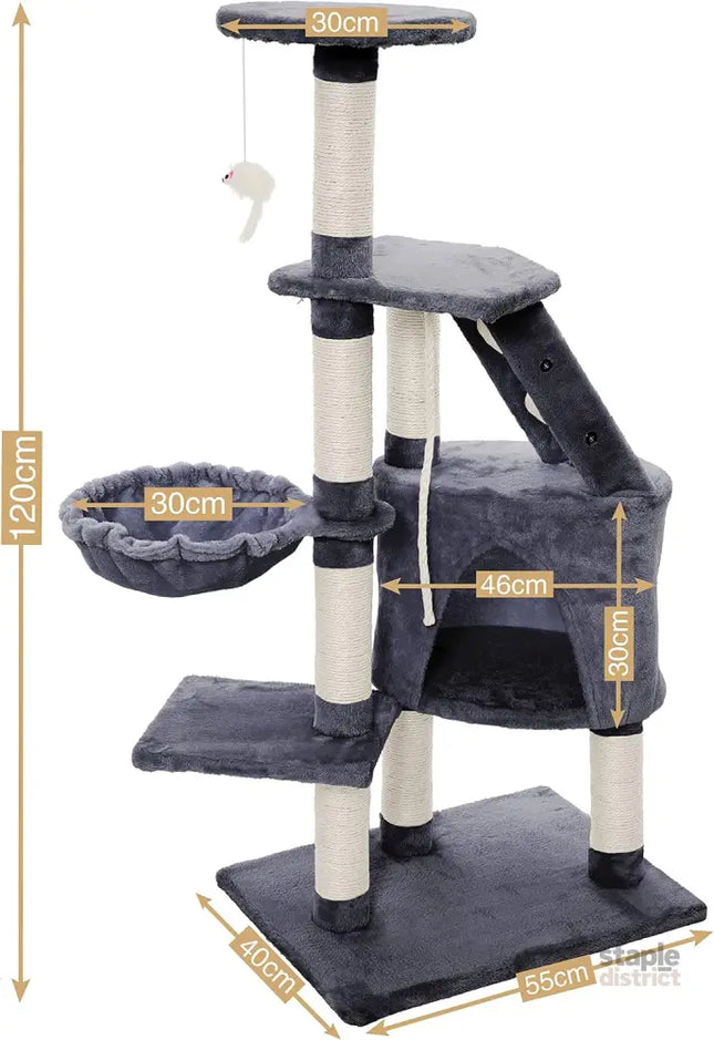 CARLA HOME 120cm Cat Tree for Indoor Cats with Condo, Hammock & Plush Perchfor for Kittens & Adult Cats-2050057516825579522