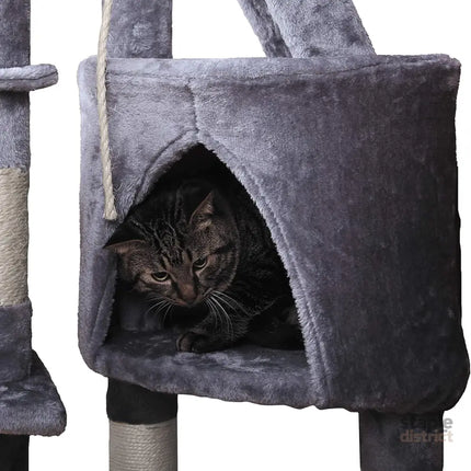 CARLA HOME 120cm Cat Tree for Indoor Cats with Condo, Hammock & Plush Perchfor for Kittens & Adult Cats-2050057516825579523