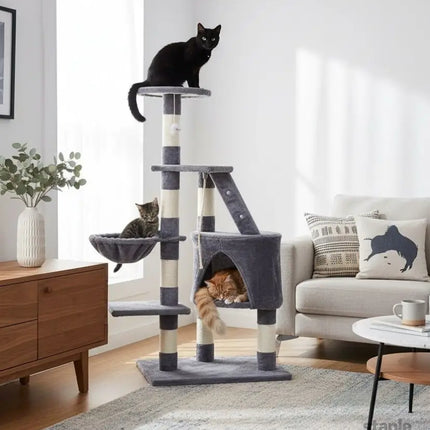 CARLA HOME 120cm Cat Tree for Indoor Cats with Condo, Hammock & Plush Perchfor for Kittens & Adult Cats-2050057516825579521