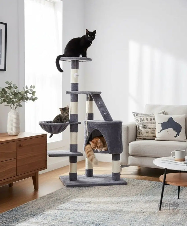 CARLA HOME 120cm Cat Tree for Indoor Cats with Condo, Hammock & Plush Perchfor for Kittens & Adult Cats-2050057516825579521