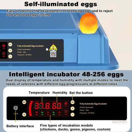 CARLA HOME 128 Egg Incubator with Automatic Turning, LED Display, Humidity & Temperature Control, Auto Water System & Built-in Egg Candler for Chicken, Duck, Quail, Goose-2050057513667268610