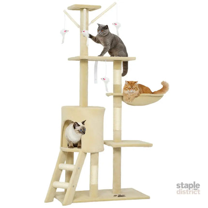 CARLA HOME 134cm Cat Tree for Indoor Cats with Hammock, Plush Perch & Sisal Scratching Posts for Kittens & Adult Cats (Beige)-2050057517232427008