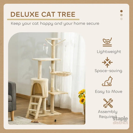 CARLA HOME 134cm Cat Tree for Indoor Cats with Hammock, Plush Perch & Sisal Scratching Posts for Kittens & Adult Cats (Beige)-2050057517232427011