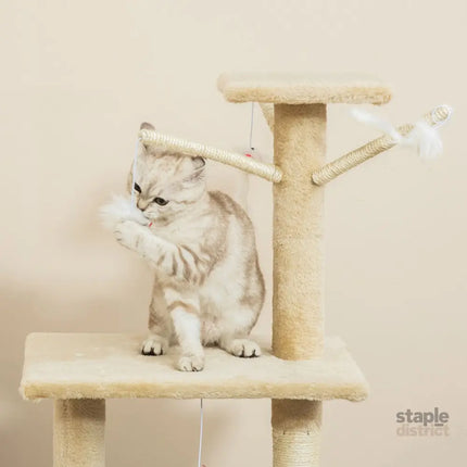 CARLA HOME 134cm Cat Tree for Indoor Cats with Hammock, Plush Perch & Sisal Scratching Posts for Kittens & Adult Cats (Beige)-2050057517232427015