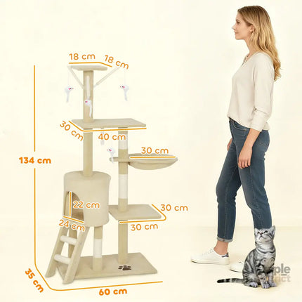 CARLA HOME 134cm Cat Tree for Indoor Cats with Hammock, Plush Perch & Sisal Scratching Posts for Kittens & Adult Cats (Beige)-2050057517232427010