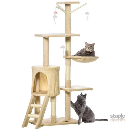 CARLA HOME 134cm Cat Tree for Indoor Cats with Hammock, Plush Perch & Sisal Scratching Posts for Kittens & Adult Cats (Beige)-2050057517232427017