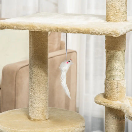 CARLA HOME 134cm Cat Tree for Indoor Cats with Hammock, Plush Perch & Sisal Scratching Posts for Kittens & Adult Cats (Beige)-2050057517232427016