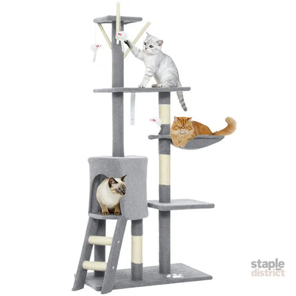 CARLA HOME 134cm Cat Tree for Indoor Cats with Hammock, Plush Perch & Sisal Scratching Posts for Kittens & Adult Cats (Light Grey)-2050057517026906112