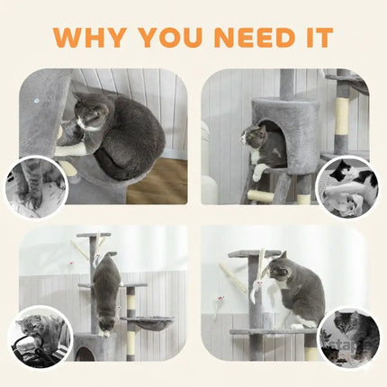 CARLA HOME 134cm Cat Tree for Indoor Cats with Hammock, Plush Perch & Sisal Scratching Posts for Kittens & Adult Cats (Light Grey)-2050057517026906117