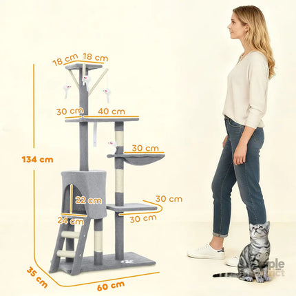 CARLA HOME 134cm Cat Tree for Indoor Cats with Hammock, Plush Perch & Sisal Scratching Posts for Kittens & Adult Cats (Light Grey)-2050057517026906114