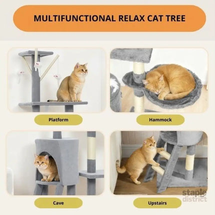 CARLA HOME 134cm Cat Tree for Indoor Cats with Hammock, Plush Perch & Sisal Scratching Posts for Kittens & Adult Cats (Light Grey)-2050057517026906118