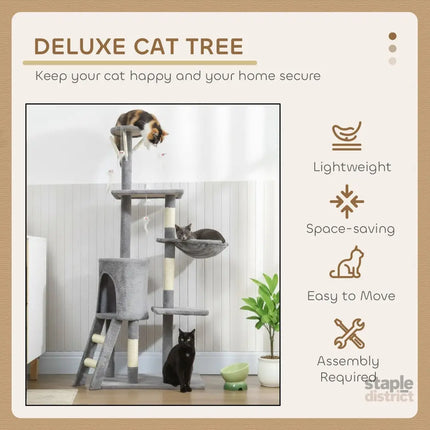 CARLA HOME 134cm Cat Tree for Indoor Cats with Hammock, Plush Perch & Sisal Scratching Posts for Kittens & Adult Cats (Light Grey)-2050057517026906115