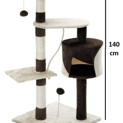CARLA HOME 140cm Cat Tree for Indoor Cats with Plush Perch, Sisal Scratching Posts & Condo for Kittens & Adult Cats (Beige)-2050057517681217538