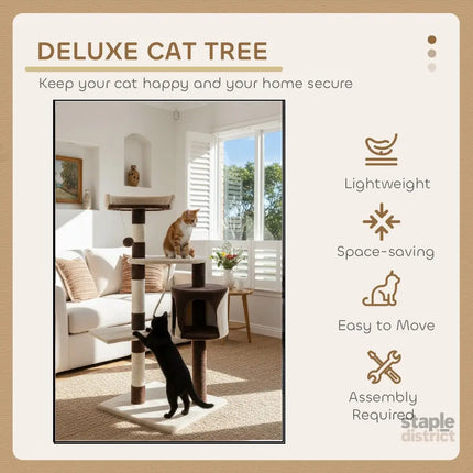 CARLA HOME 140cm Cat Tree for Indoor Cats with Plush Perch, Sisal Scratching Posts & Condo for Kittens & Adult Cats (Beige)-2050057517681217539