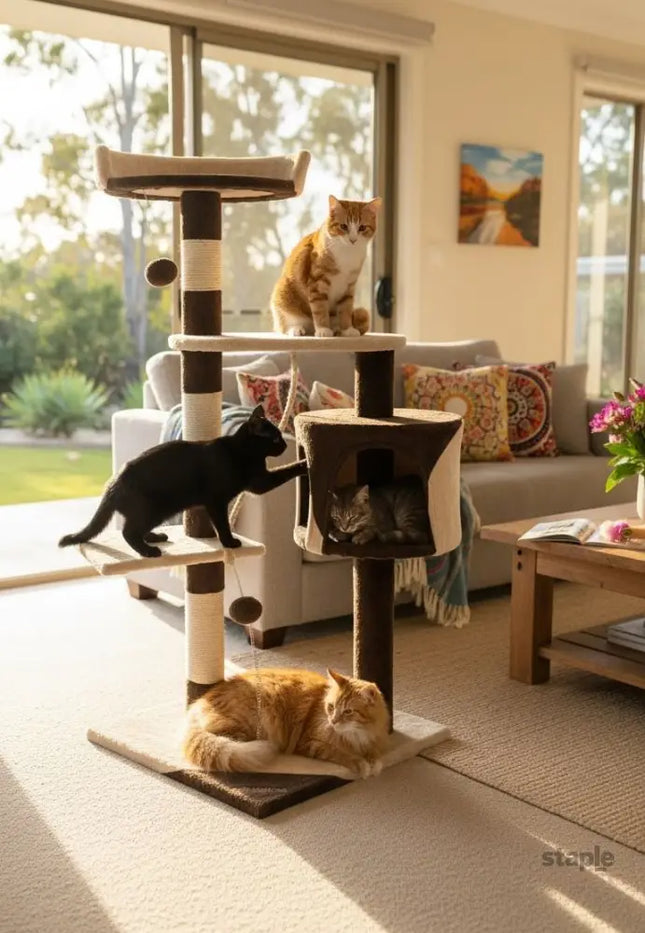 CARLA HOME 140cm Cat Tree for Indoor Cats with Plush Perch, Sisal Scratching Posts & Condo for Kittens & Adult Cats (Beige)-2050057517681217537