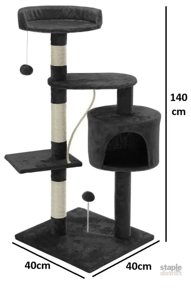 CARLA HOME 140cm Cat Tree for Indoor Cats with Plush Perch, Sisal Scratching Posts & Condo for Kittens & Adult Cats (Dark Grey)-2050057517471502338