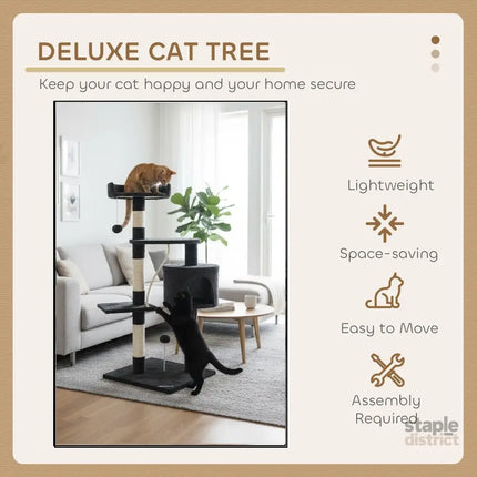 CARLA HOME 140cm Cat Tree for Indoor Cats with Plush Perch, Sisal Scratching Posts & Condo for Kittens & Adult Cats (Dark Grey)-2050057517471502339