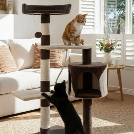 CARLA HOME 140cm Cat Tree for Indoor Cats with Plush Perch, Sisal Scratching Posts & Condo for Kittens & Adult Cats (Dark Grey)-2050057517471502337