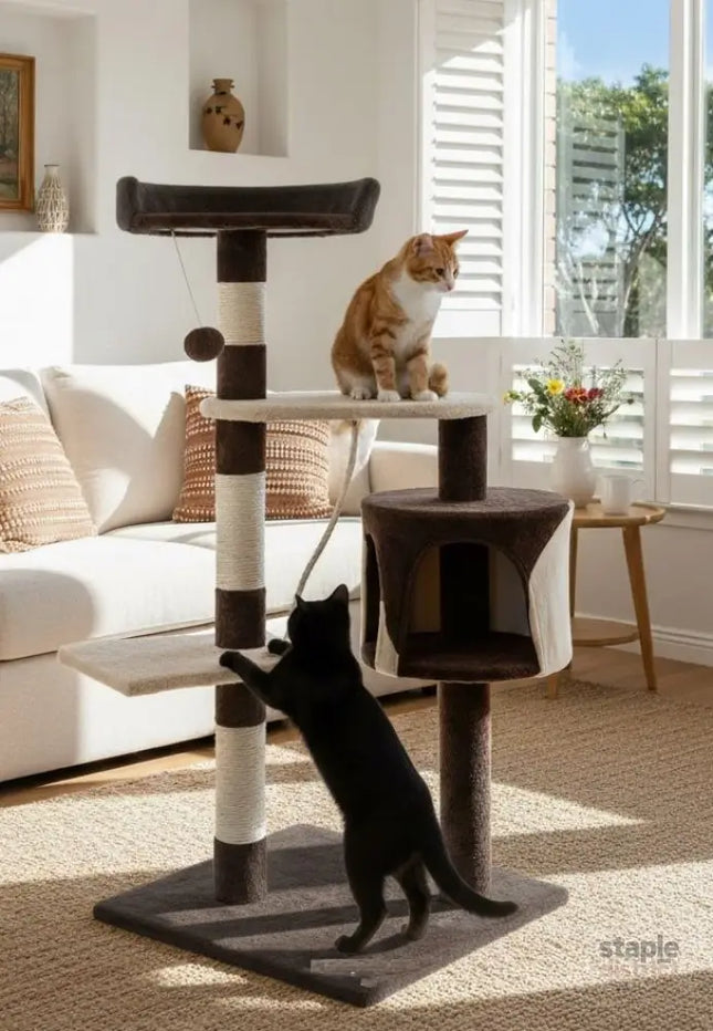 CARLA HOME 140cm Cat Tree for Indoor Cats with Plush Perch, Sisal Scratching Posts & Condo for Kittens & Adult Cats (Dark Grey)-2050057517471502337