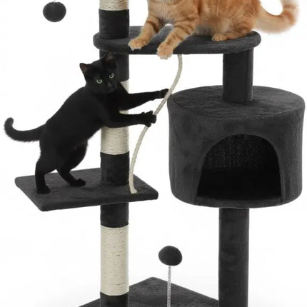 CARLA HOME 140cm Cat Tree for Indoor Cats with Plush Perch, Sisal Scratching Posts & Condo for Kittens & Adult Cats (Dark Grey)-2050057517471502336