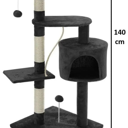 CARLA HOME 140cm Cat Tree for Indoor Cats with Plush Perch, Sisal Scratching Posts & Condo for Kittens & Adult Cats (Dark Grey)-2050057517471502338