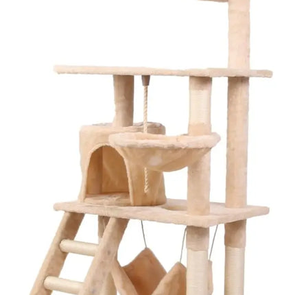 CARLA HOME 141cm Cat Tree Tower for Indoor Cats with Plush Perch, Ladder, Sisal Scratching Posts, Hammock & Condo for Kittens & Adult Cats (Beige)-2050057517890932745