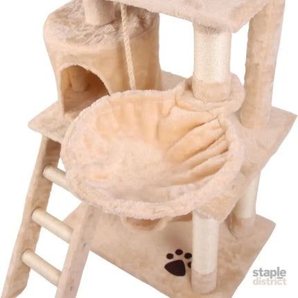 CARLA HOME 141cm Cat Tree Tower for Indoor Cats with Plush Perch, Ladder, Sisal Scratching Posts, Hammock & Condo for Kittens & Adult Cats (Beige)-2050057517890932743