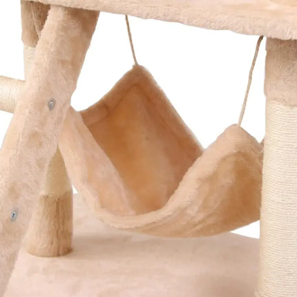 CARLA HOME 141cm Cat Tree Tower for Indoor Cats with Plush Perch, Ladder, Sisal Scratching Posts, Hammock & Condo for Kittens & Adult Cats (Beige)-2050057517890932744